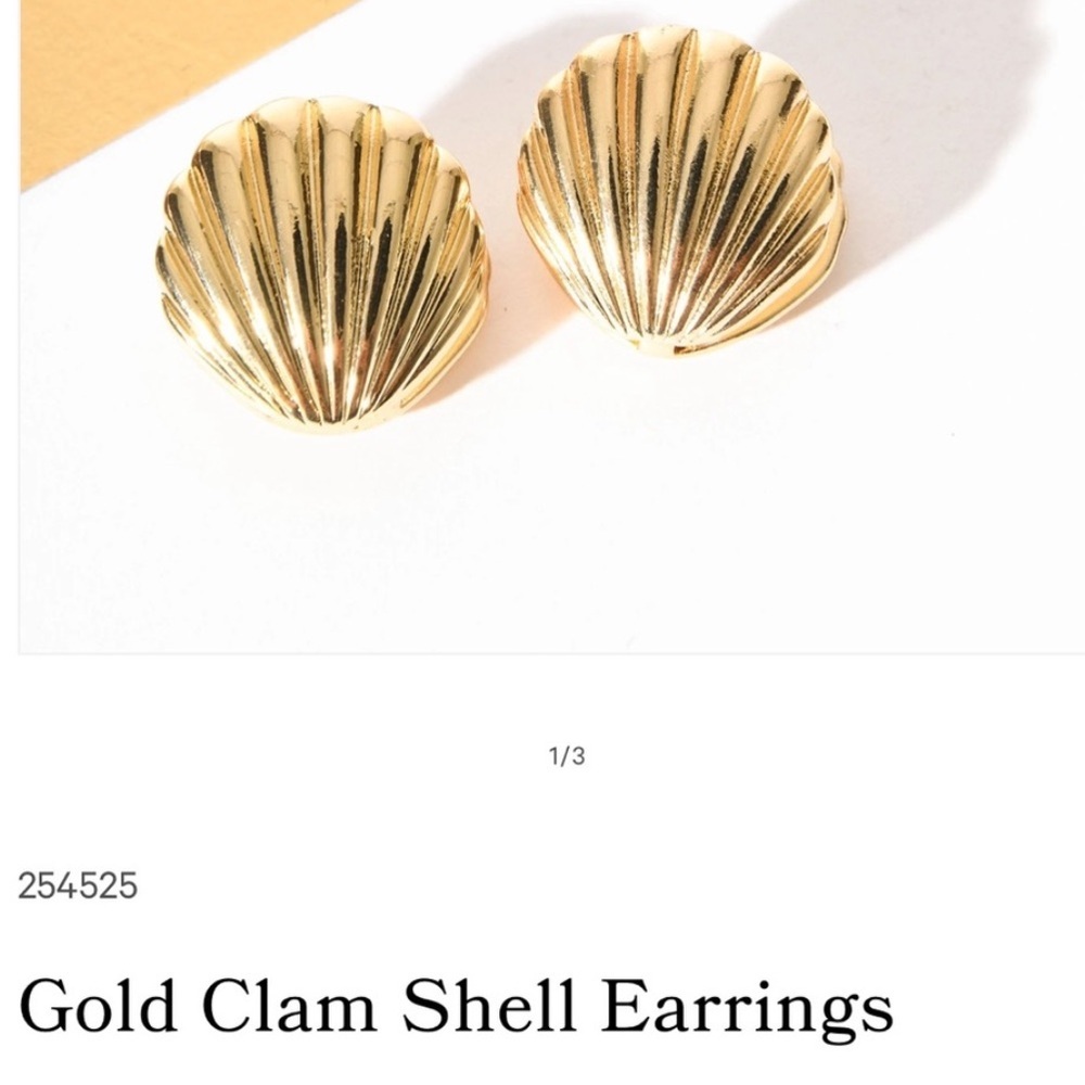 Free People Unique Vintage Gold Clam Shell Earrings OS - Picture 6 of 9
